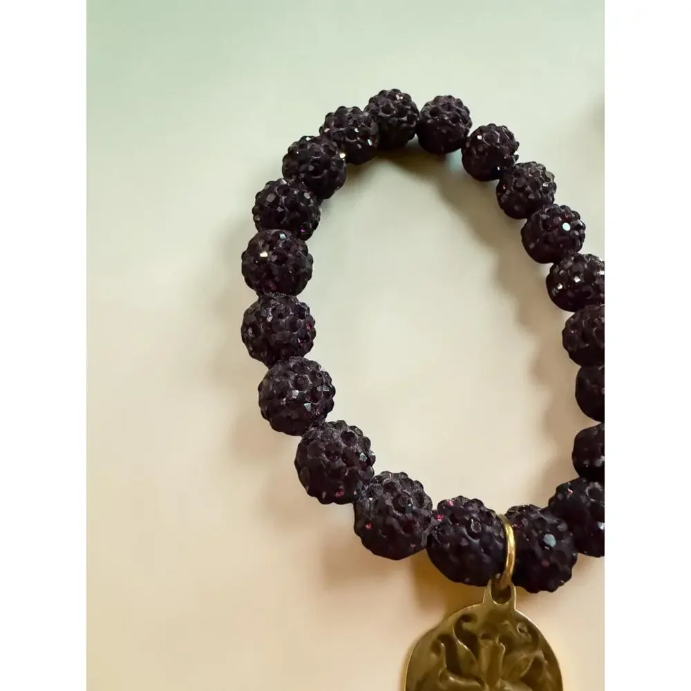 Rustic Cuff Emerson Purple Crystal Shamballa Bead Boho Stretch Bracelet